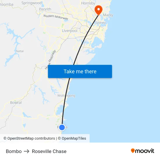 Bombo to Roseville Chase map