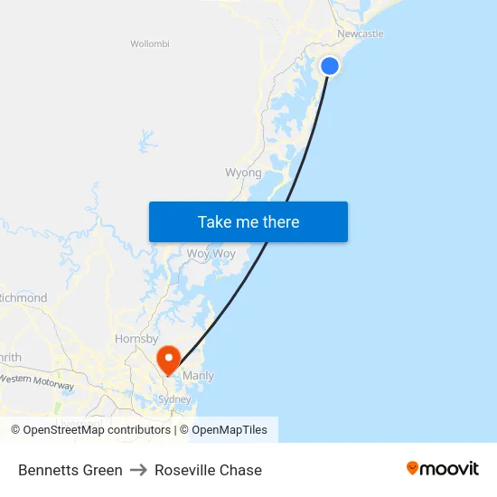Bennetts Green to Roseville Chase map