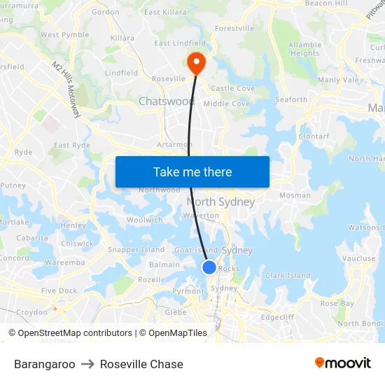 Barangaroo to Roseville Chase map