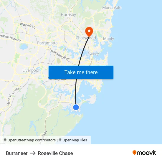 Burraneer to Roseville Chase map