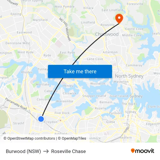 Burwood (NSW) to Roseville Chase map