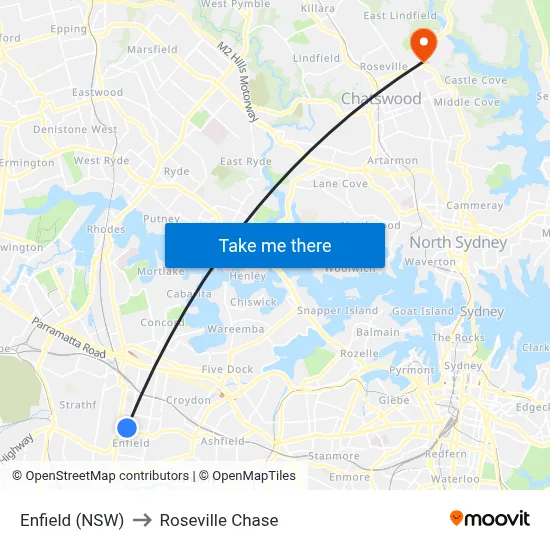 Enfield (NSW) to Roseville Chase map