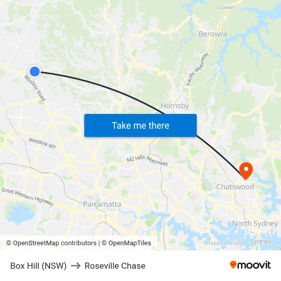 Box Hill (NSW) to Roseville Chase map