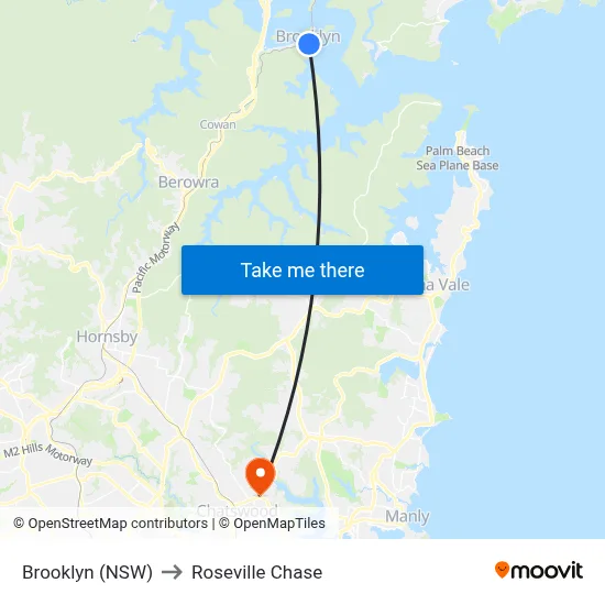 Brooklyn (NSW) to Roseville Chase map