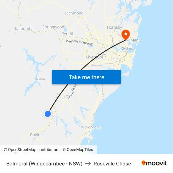 Balmoral (Wingecarribee - NSW) to Roseville Chase map