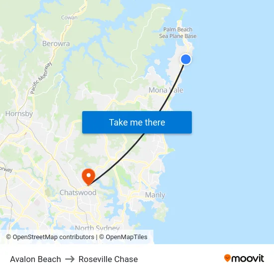 Avalon Beach to Roseville Chase map