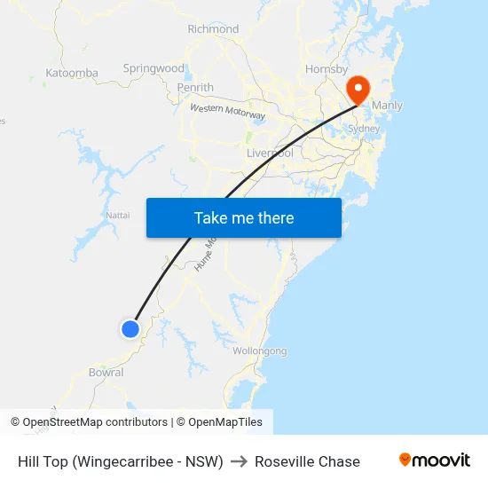 Hill Top (Wingecarribee - NSW) to Roseville Chase map