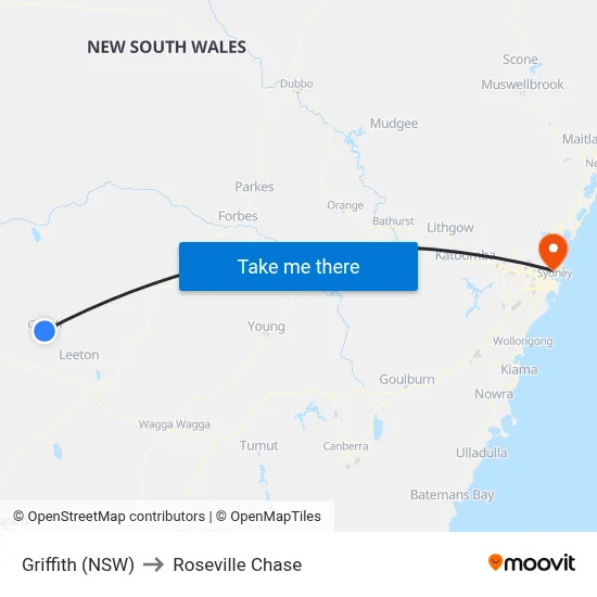 Griffith (NSW) to Roseville Chase map