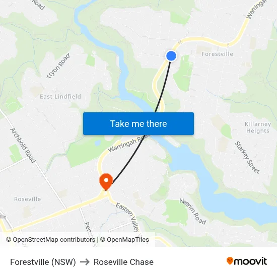 Forestville (NSW) to Roseville Chase map