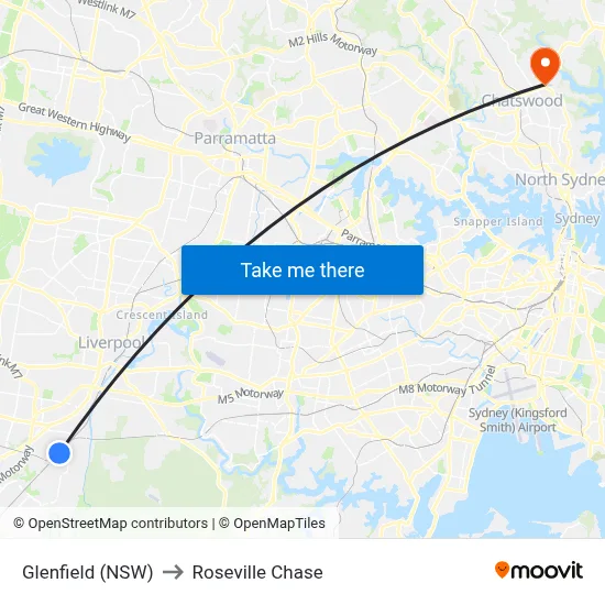 Glenfield (NSW) to Roseville Chase map