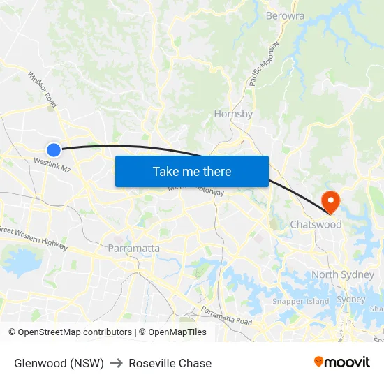 Glenwood (NSW) to Roseville Chase map