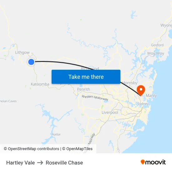 Hartley Vale to Roseville Chase map
