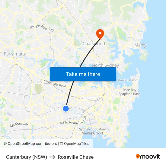 Canterbury (NSW) to Roseville Chase map