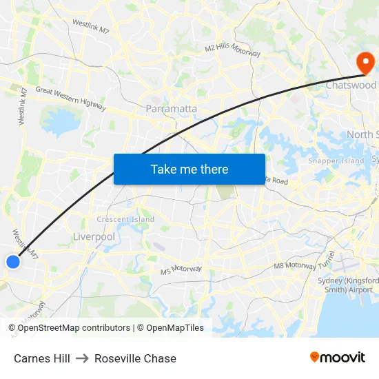 Carnes Hill to Roseville Chase map