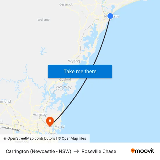 Carrington (Newcastle - NSW) to Roseville Chase map