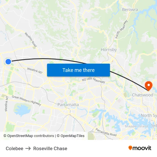 Colebee to Roseville Chase map