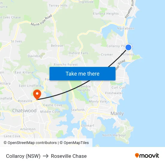 Collaroy (NSW) to Roseville Chase map