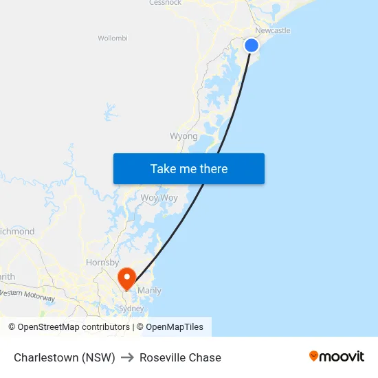 Charlestown (NSW) to Roseville Chase map