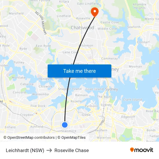 Leichhardt (NSW) to Roseville Chase map