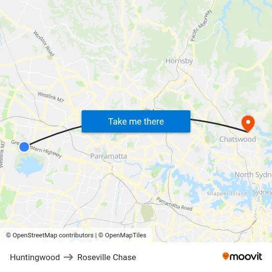 Huntingwood to Roseville Chase map