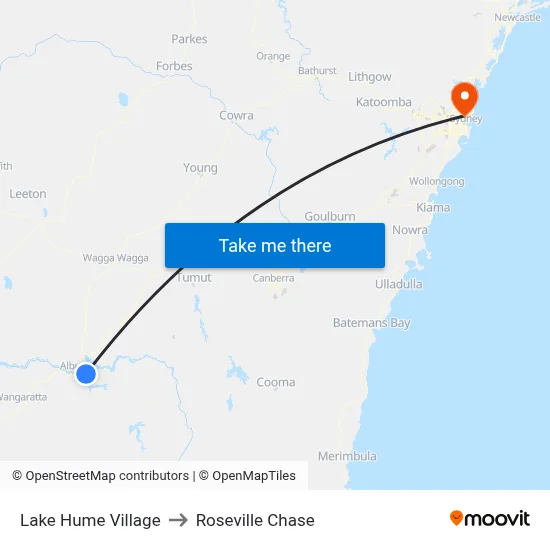 Lake Hume Village to Roseville Chase map