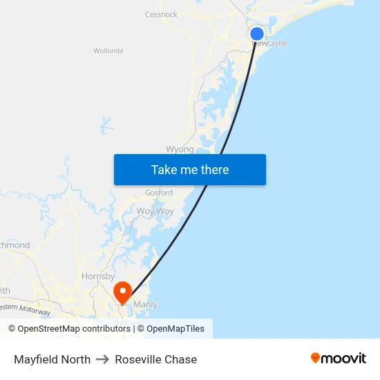 Mayfield North to Roseville Chase map
