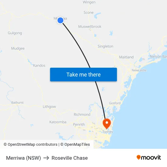 Merriwa (NSW) to Roseville Chase map