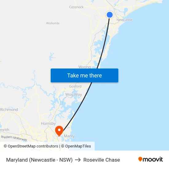 Maryland (Newcastle - NSW) to Roseville Chase map
