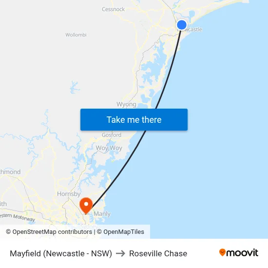 Mayfield (Newcastle - NSW) to Roseville Chase map