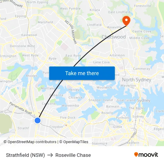 Strathfield (NSW) to Roseville Chase map