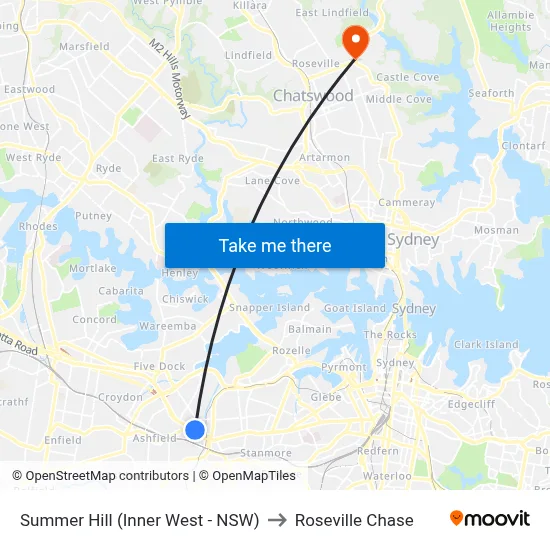 Summer Hill (Inner West - NSW) to Roseville Chase map
