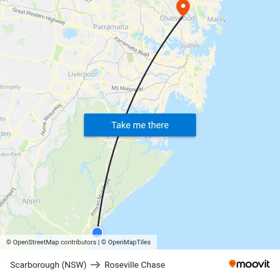 Scarborough (NSW) to Roseville Chase map