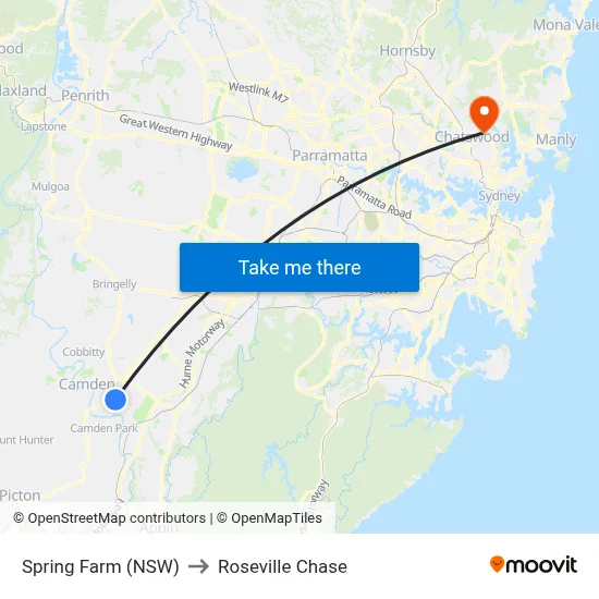 Spring Farm (NSW) to Roseville Chase map