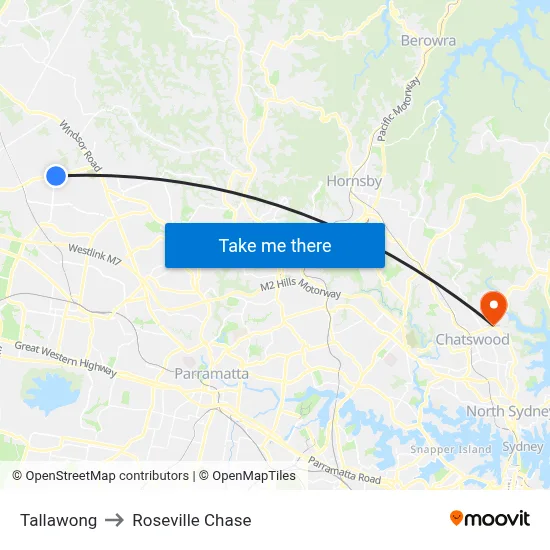 Tallawong to Roseville Chase map