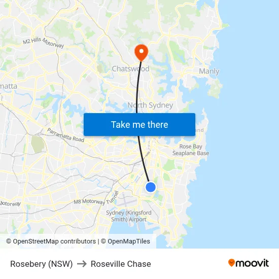 Rosebery (NSW) to Roseville Chase map