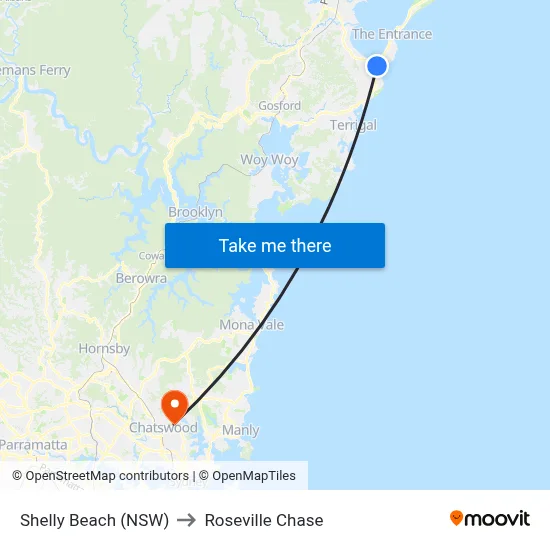 Shelly Beach (NSW) to Roseville Chase map