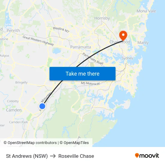 St Andrews (NSW) to Roseville Chase map