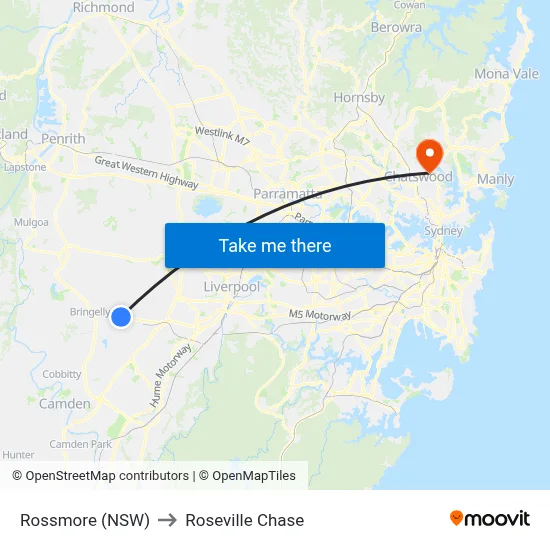 Rossmore (NSW) to Roseville Chase map