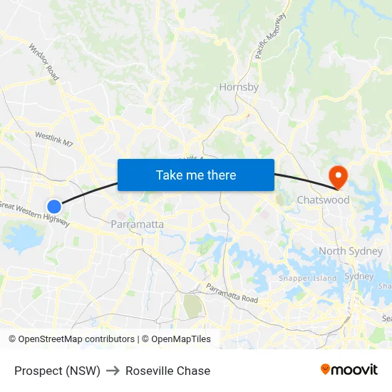 Prospect (NSW) to Roseville Chase map