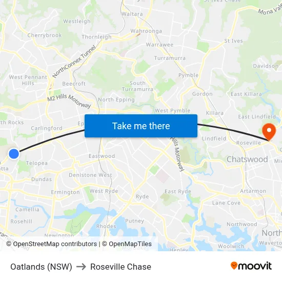 Oatlands (NSW) to Roseville Chase map