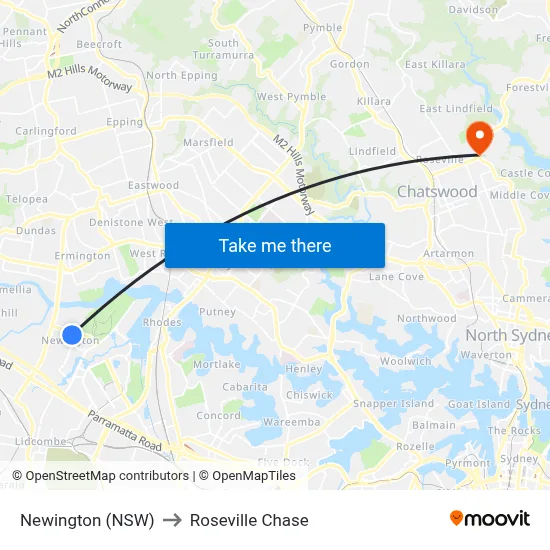 Newington (NSW) to Roseville Chase map