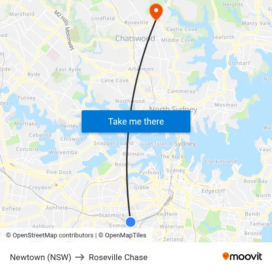 Newtown (NSW) to Roseville Chase map