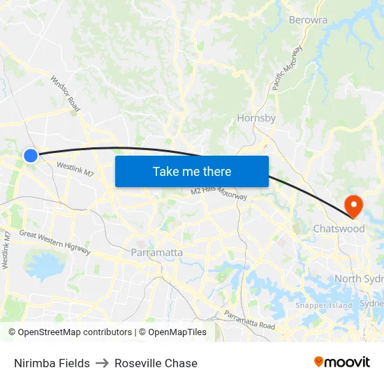 Nirimba Fields to Roseville Chase map