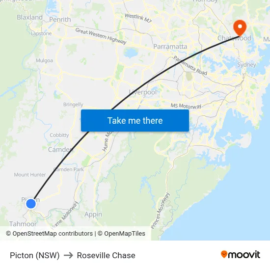 Picton (NSW) to Roseville Chase map