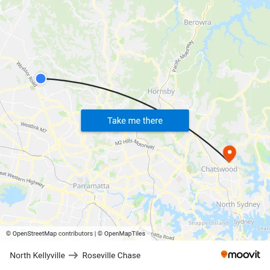 North Kellyville to Roseville Chase map