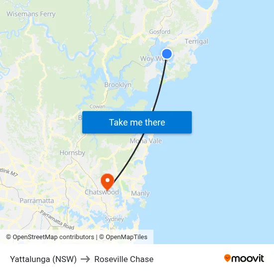 Yattalunga (NSW) to Roseville Chase map