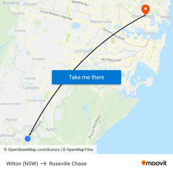 Wilton (NSW) to Roseville Chase map