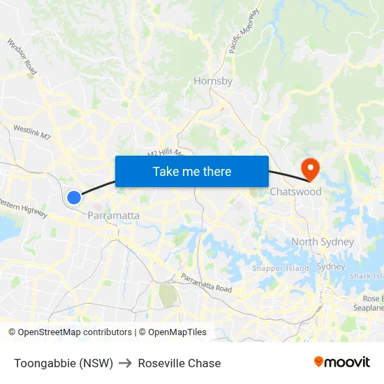 Toongabbie (NSW) to Roseville Chase map