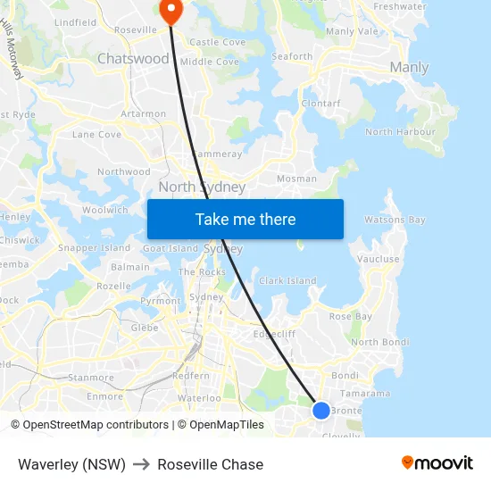 Waverley (NSW) to Roseville Chase map