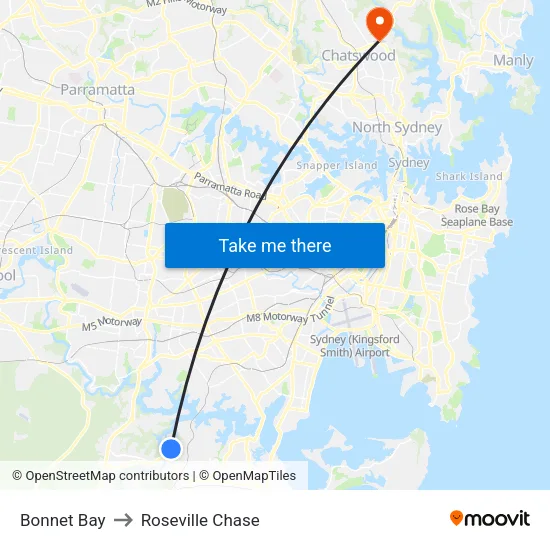 Bonnet Bay to Roseville Chase map